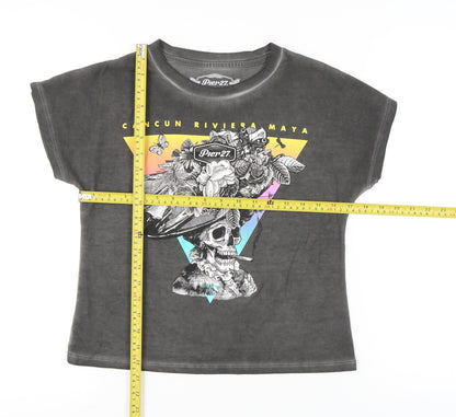 Pier27 Women's Grey Skull Graphic T-Shirt M Casual Short Sleeve