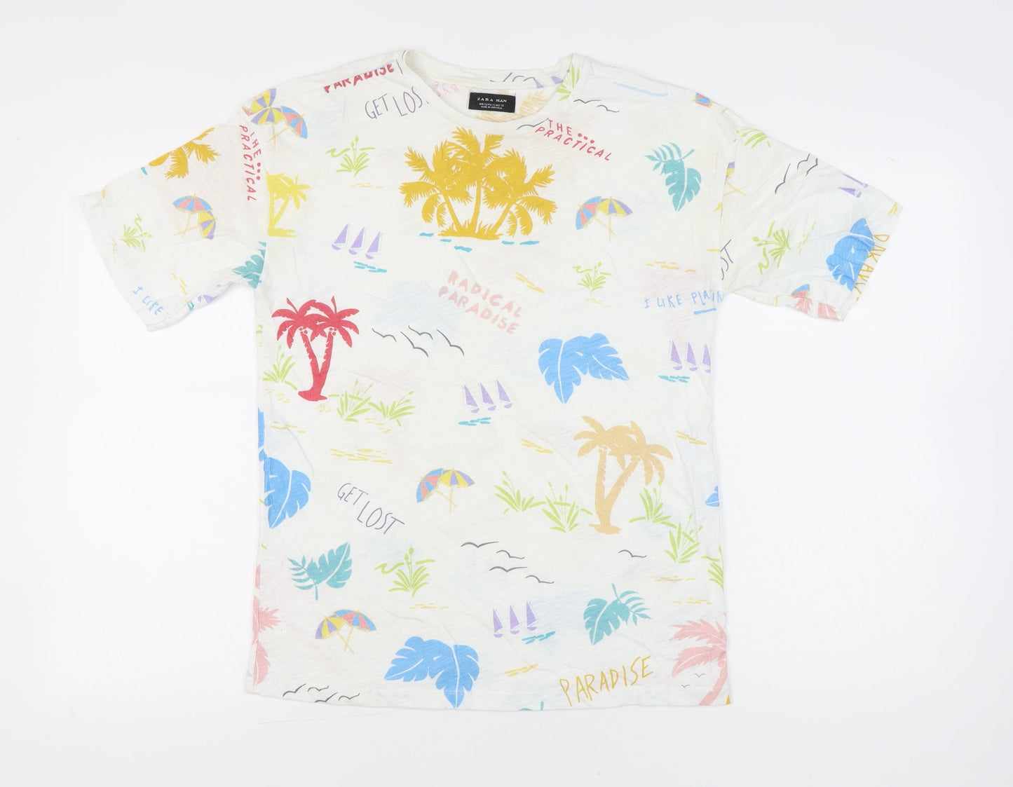 Zara Man Men’s Multicoloured Tropical Graphic T-Shirt Size S