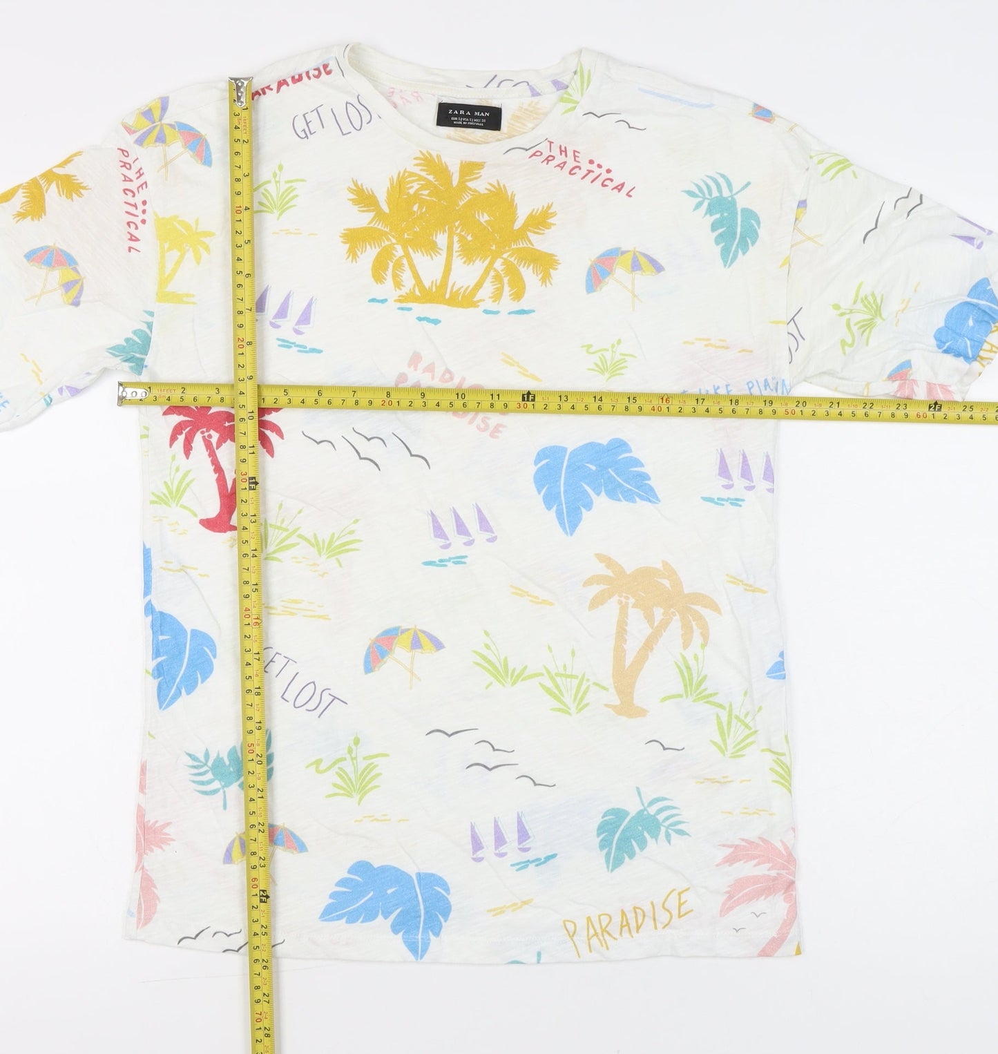 Zara Man Men’s Multicoloured Tropical Graphic T-Shirt Size S
