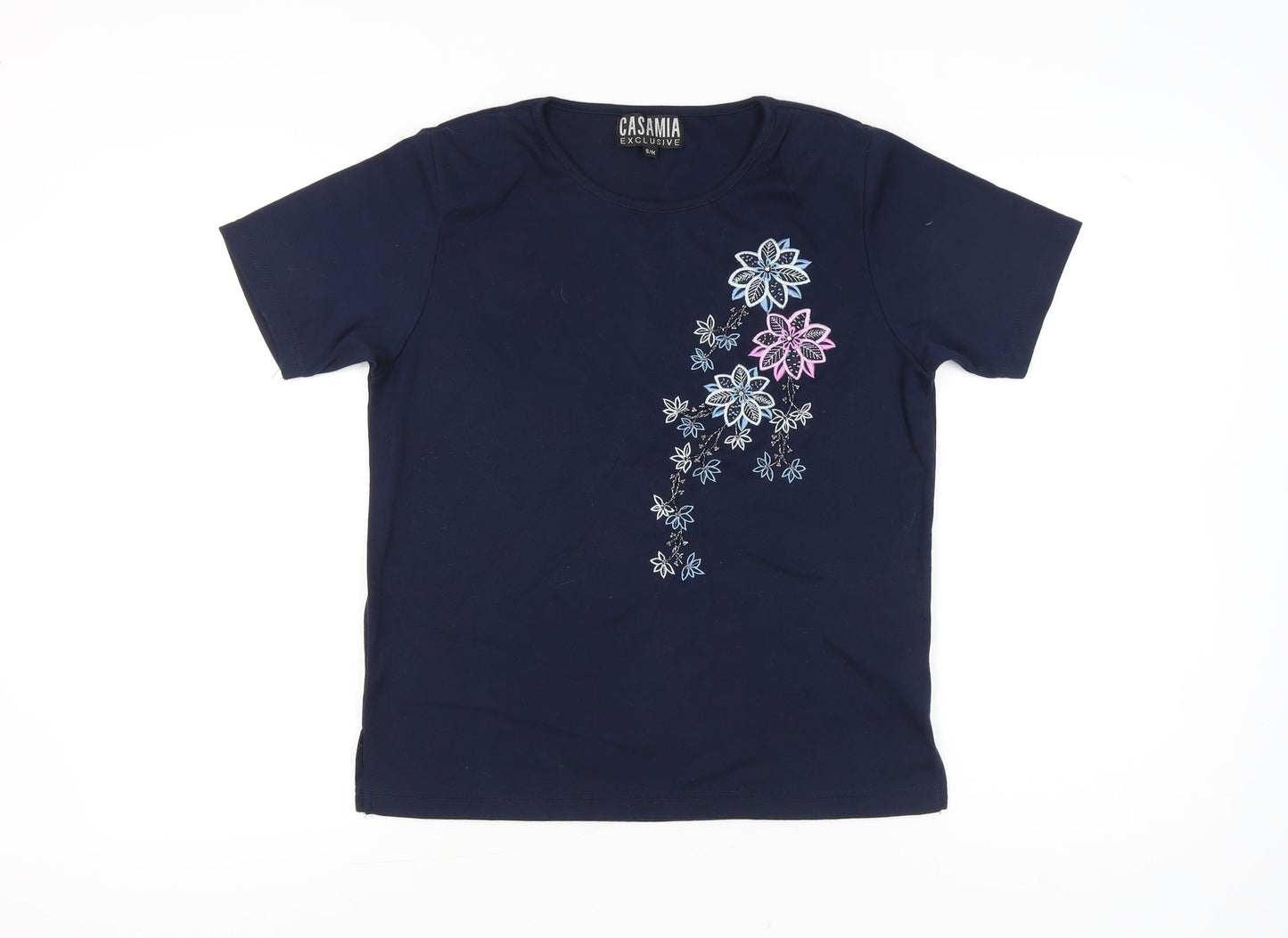 Womens UK Size S Casamia Blue Basic T-Shirt