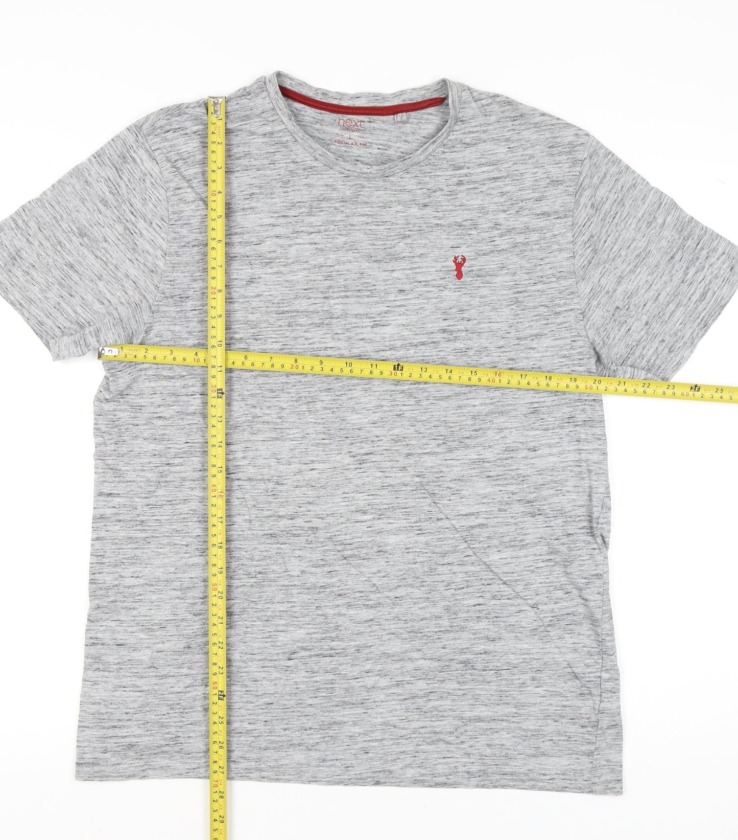 Next Men’s Grey Crew Neck Short Sleeve T-Shirt L Logo Cotton Blend