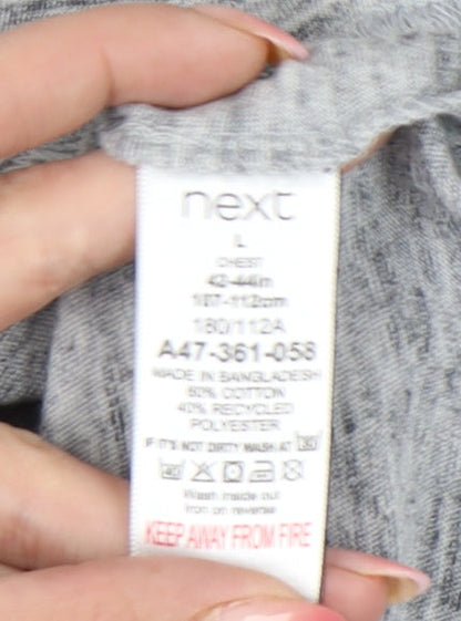 Next Men’s Grey Crew Neck Short Sleeve T-Shirt L Logo Cotton Blend