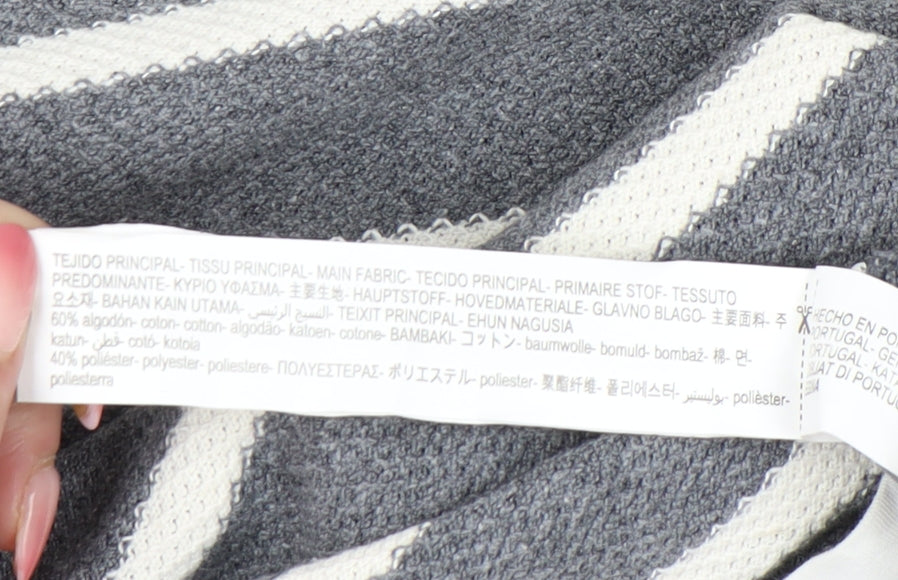 Zara Men Grey Striped Cotton Blend Crew Neck T-Shirt Size L