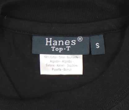 Mens UK Size S Hanes Black  T-Shirt