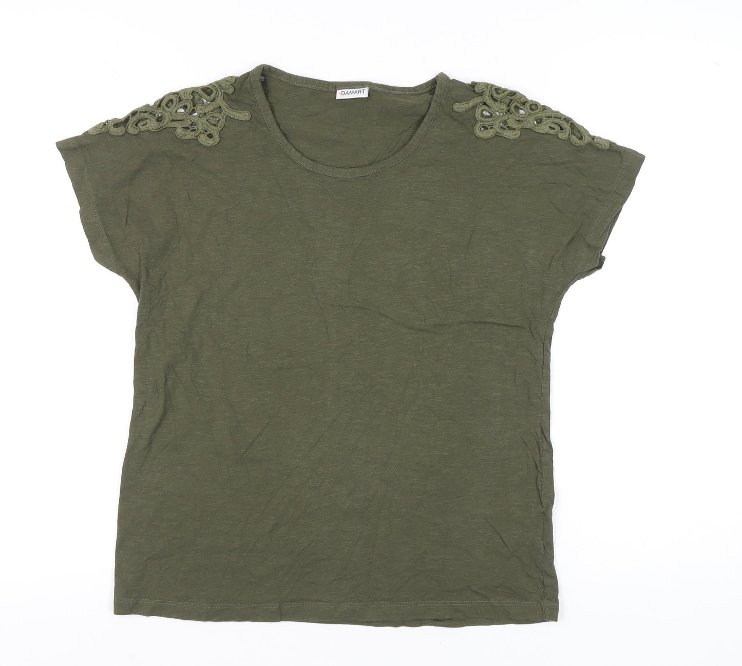 Damart Women’s Green Cotton T-Shirt UK 14/16 Embroidered Shoulders
