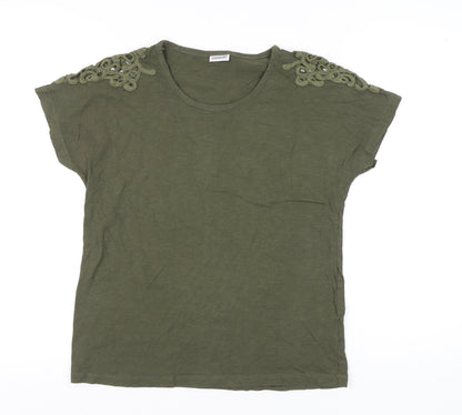 Damart Women’s Green Cotton T-Shirt UK 14/16 Embroidered Shoulders