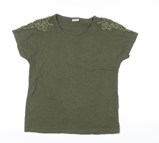 Damart Women’s Green Cotton T-Shirt UK 14/16 Embroidered Shoulders