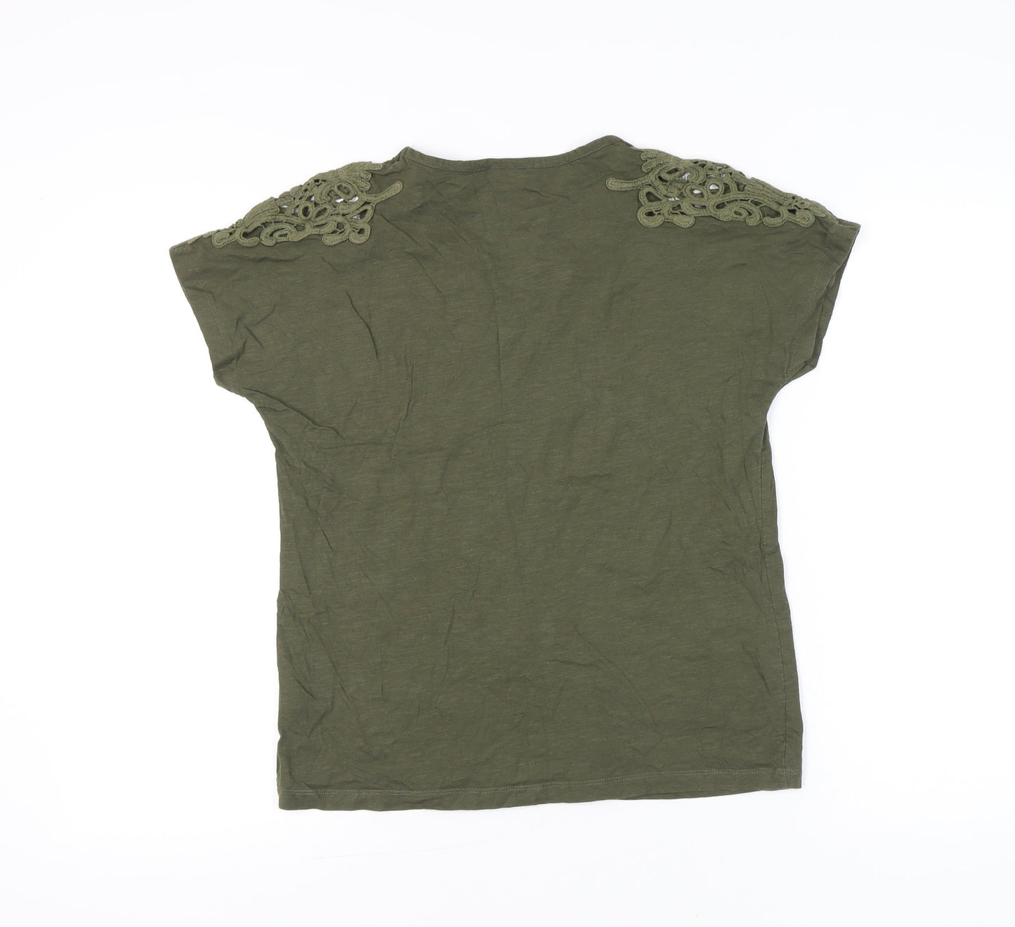 Damart Women’s Green Cotton T-Shirt UK 14/16 Embroidered Shoulders