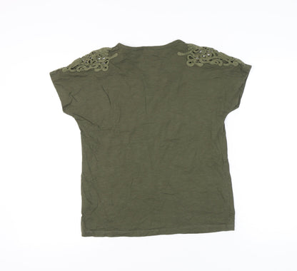 Damart Women’s Green Cotton T-Shirt UK 14/16 Embroidered Shoulders