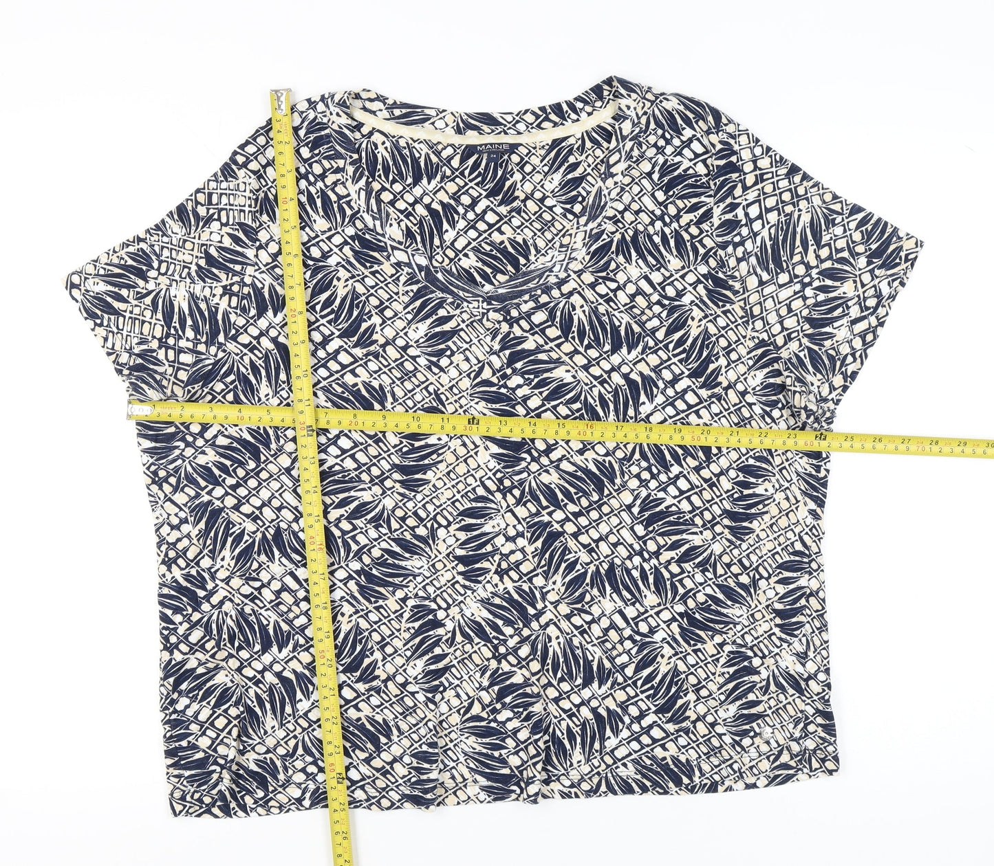 Maine New England Womens Blue Floral T-Shirt Size 24 Cotton