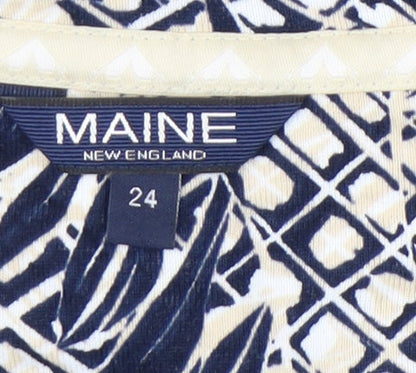 Maine New England Womens Blue Floral T-Shirt Size 24 Cotton