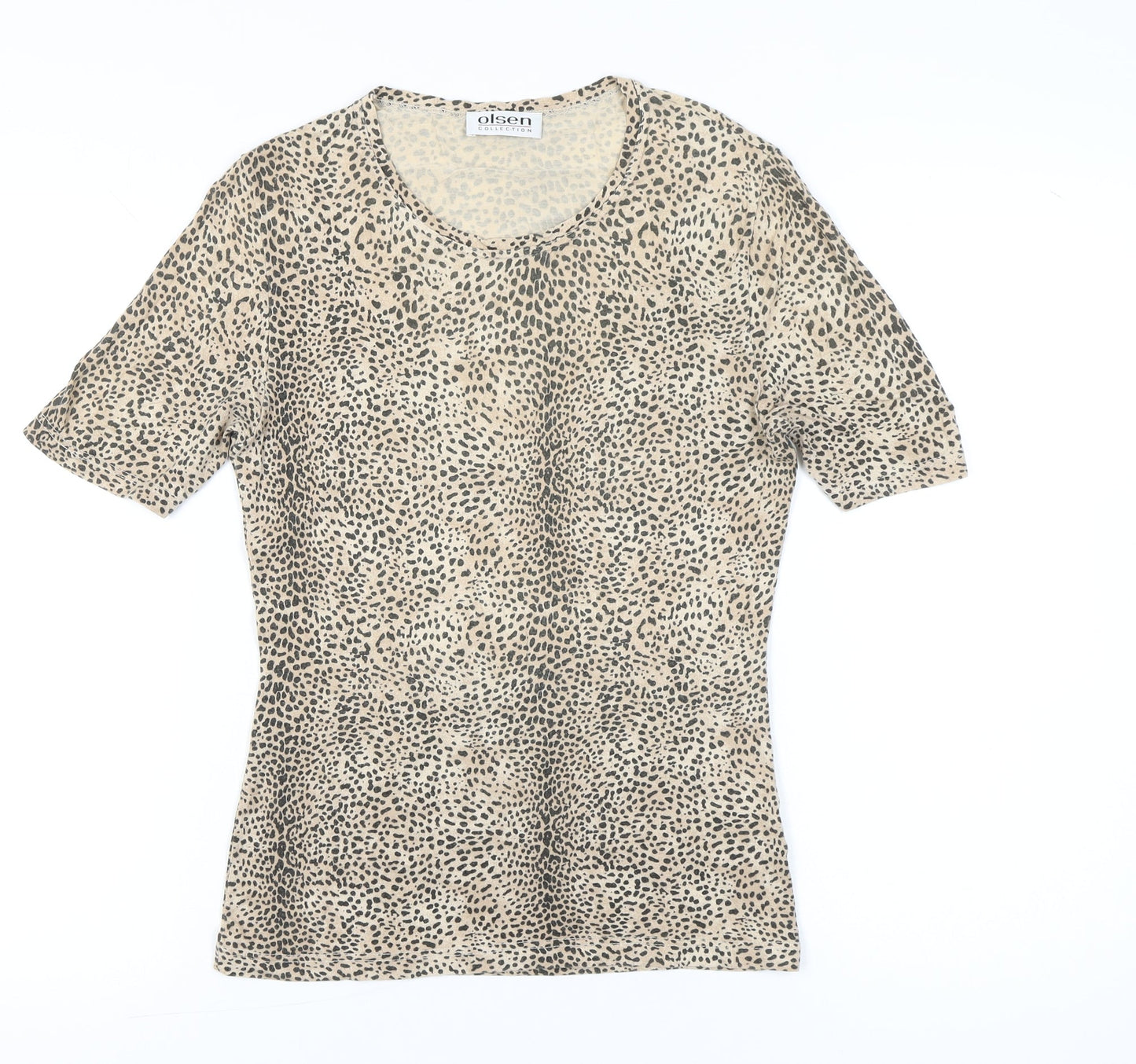 Olsen Women Beige Animal Print Viscose Stretch T-Shirt Size 10