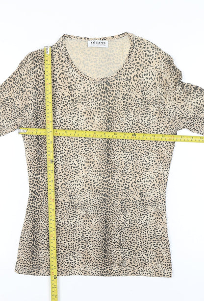 Olsen Women Beige Animal Print Viscose Stretch T-Shirt Size 10