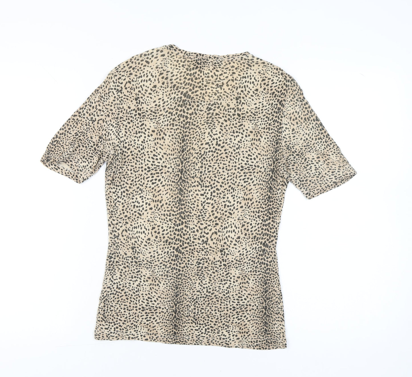 Olsen Women Beige Animal Print Viscose Stretch T-Shirt Size 10