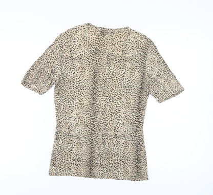 Olsen Women Beige Animal Print Viscose Stretch T-Shirt Size 10