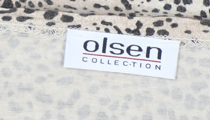 Olsen Women Beige Animal Print Viscose Stretch T-Shirt Size 10