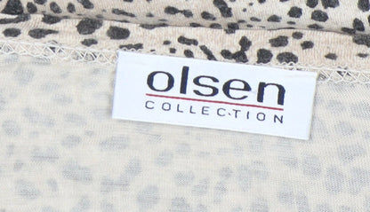 Olsen Women Beige Animal Print Viscose Stretch T-Shirt Size 10