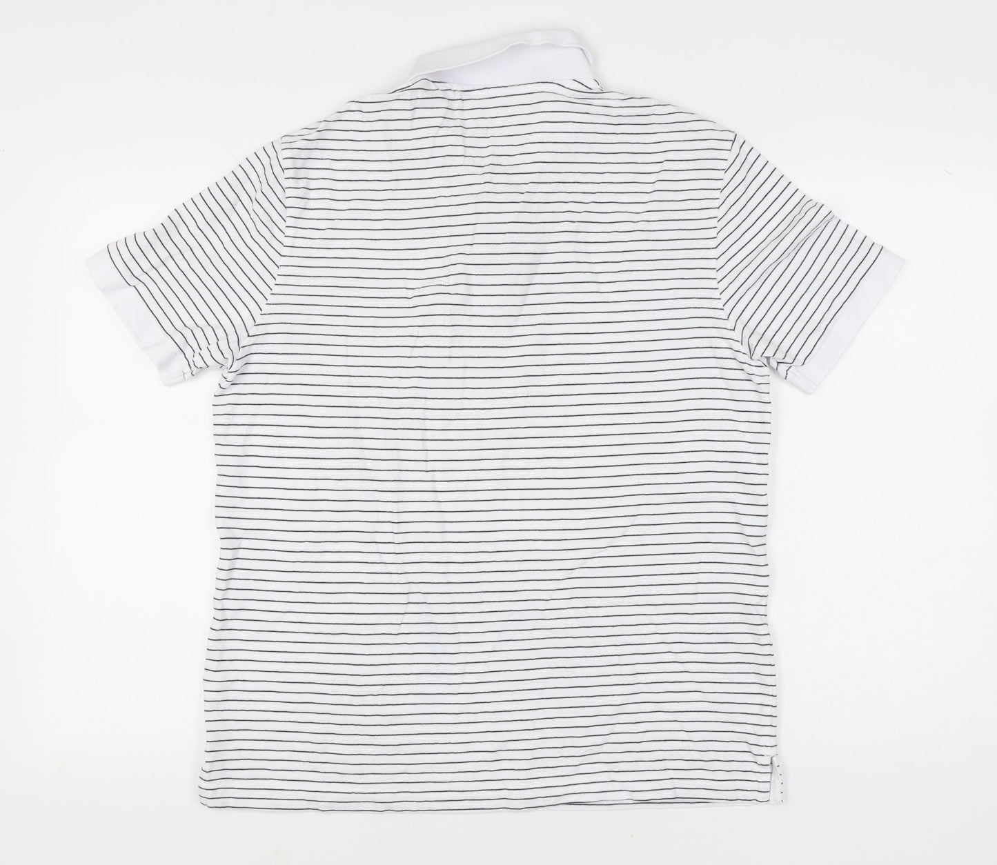 Marks and Spencer Mens White Striped Polo Shirt L Regular Fit Cotton