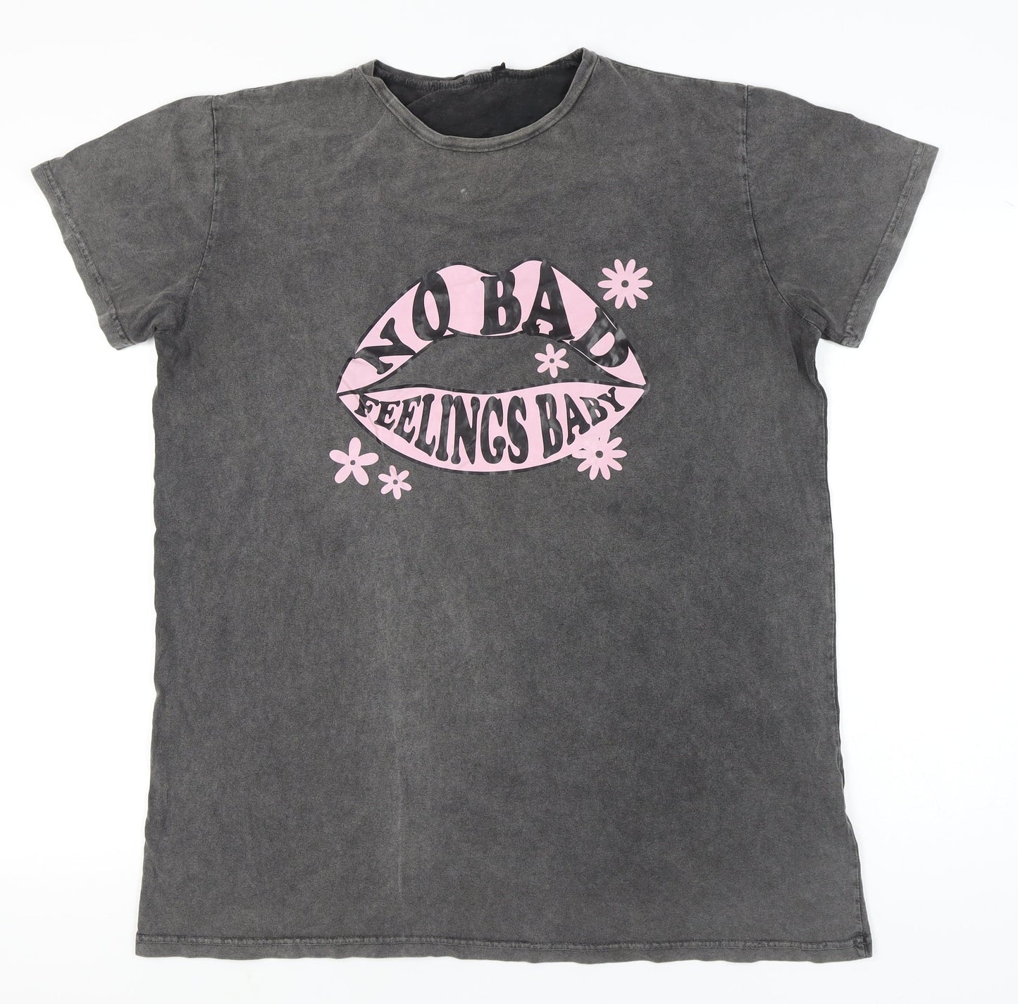 Boohoo Womens Grey Graphic Slogan Cotton T-Shirt UK 14