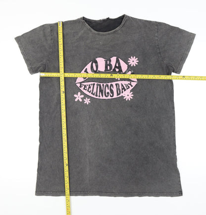 Boohoo Womens Grey Graphic Slogan Cotton T-Shirt UK 14