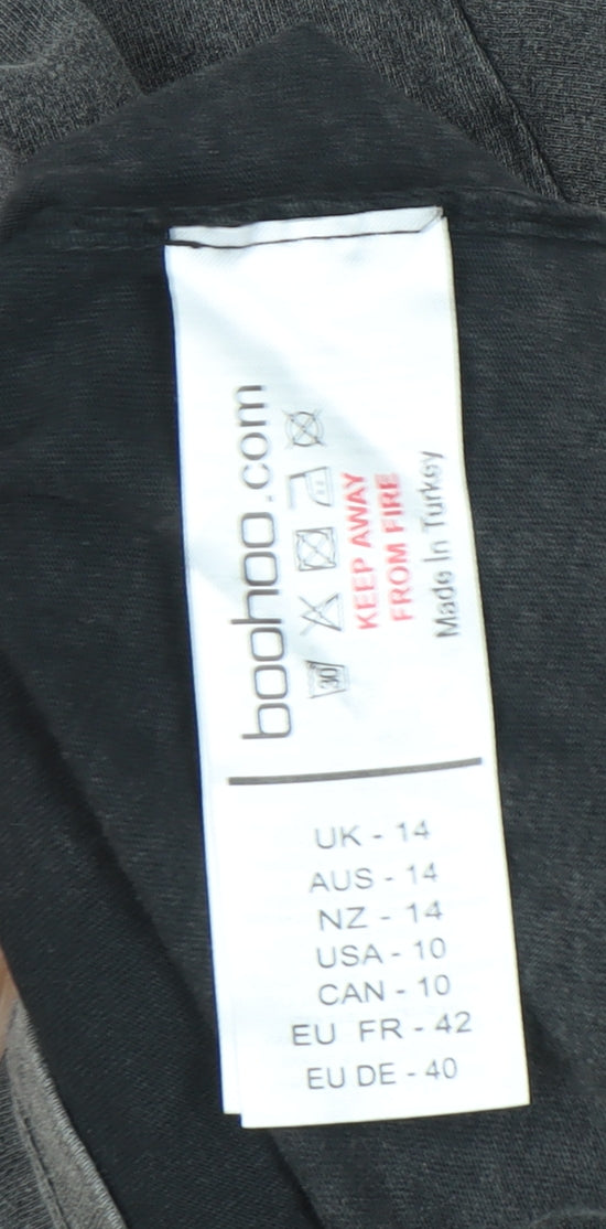 Boohoo Womens Grey Graphic Slogan Cotton T-Shirt UK 14