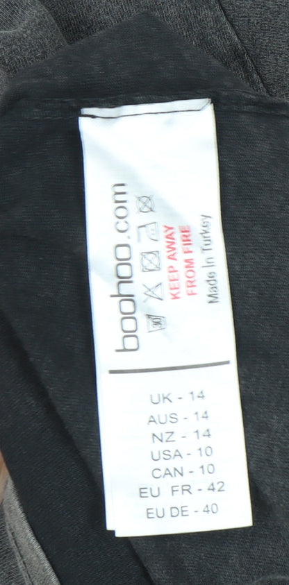 Boohoo Womens Grey Graphic Slogan Cotton T-Shirt UK 14