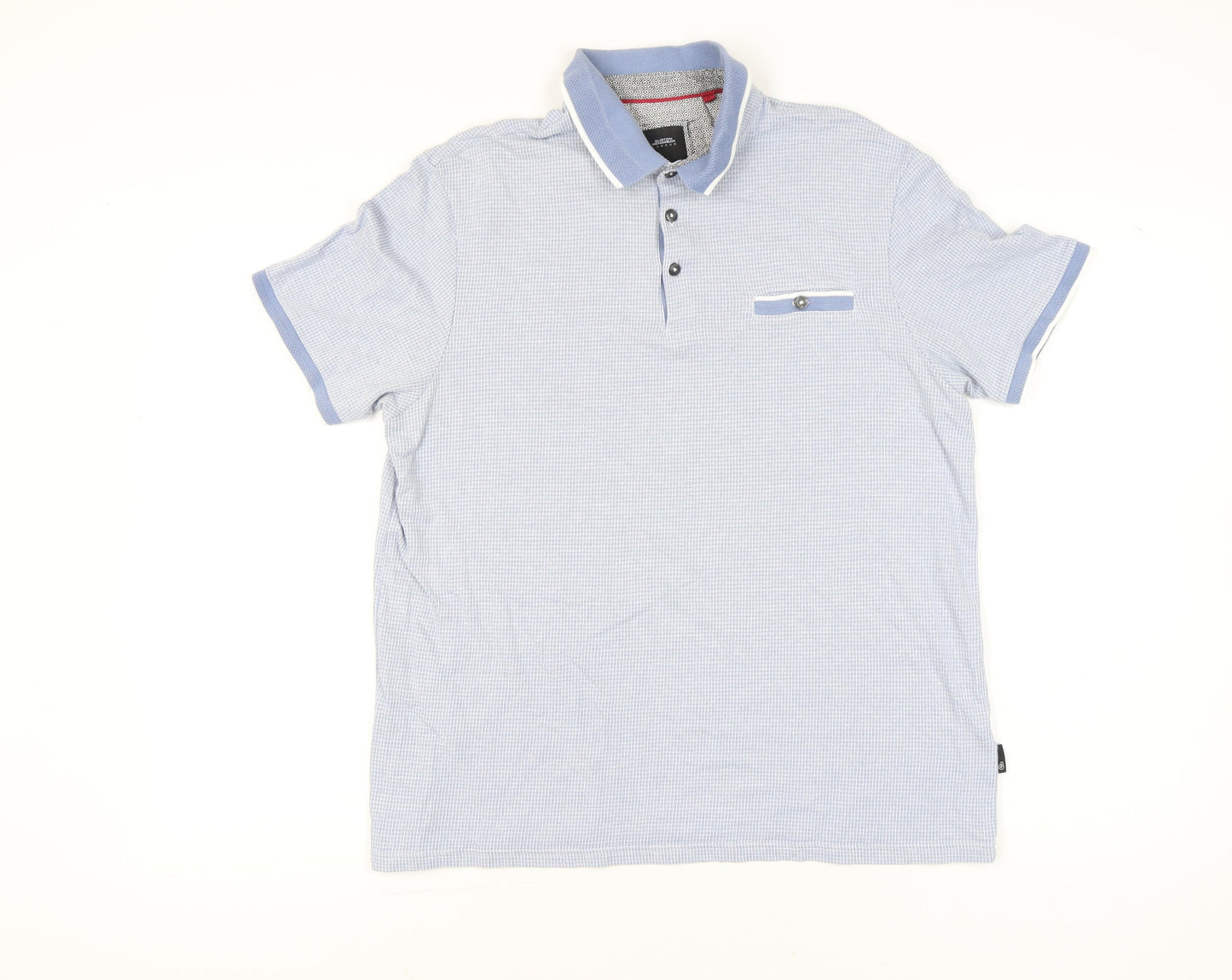 Burton Menswear London Men's Blue Check Polo Shirt L Short Sleeve Cotton