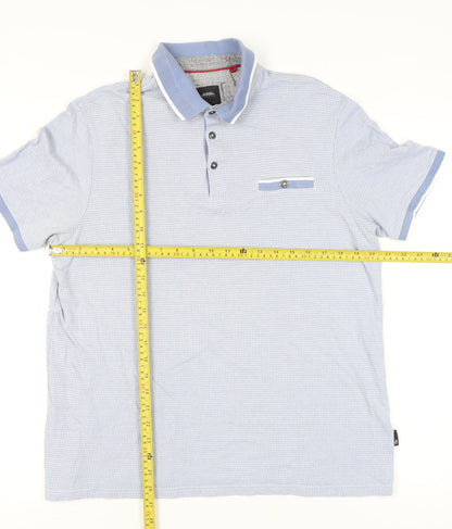 Burton Menswear London Men's Blue Check Polo Shirt L Short Sleeve Cotton