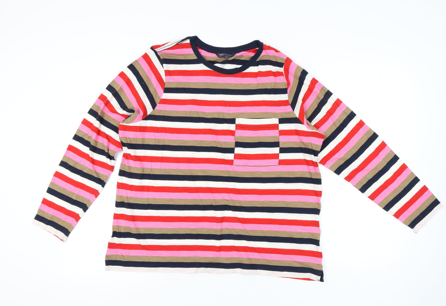 Marks and Spencer Women’s Multicoloured Stripe Cotton Long Sleeve T-Shirt Size 20