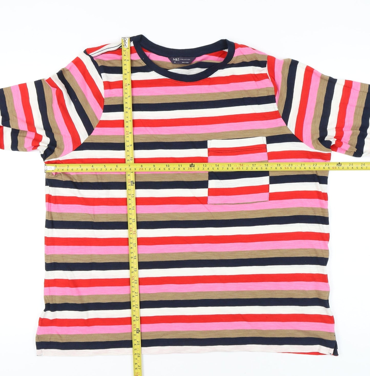 Marks and Spencer Women’s Multicoloured Stripe Cotton Long Sleeve T-Shirt Size 20