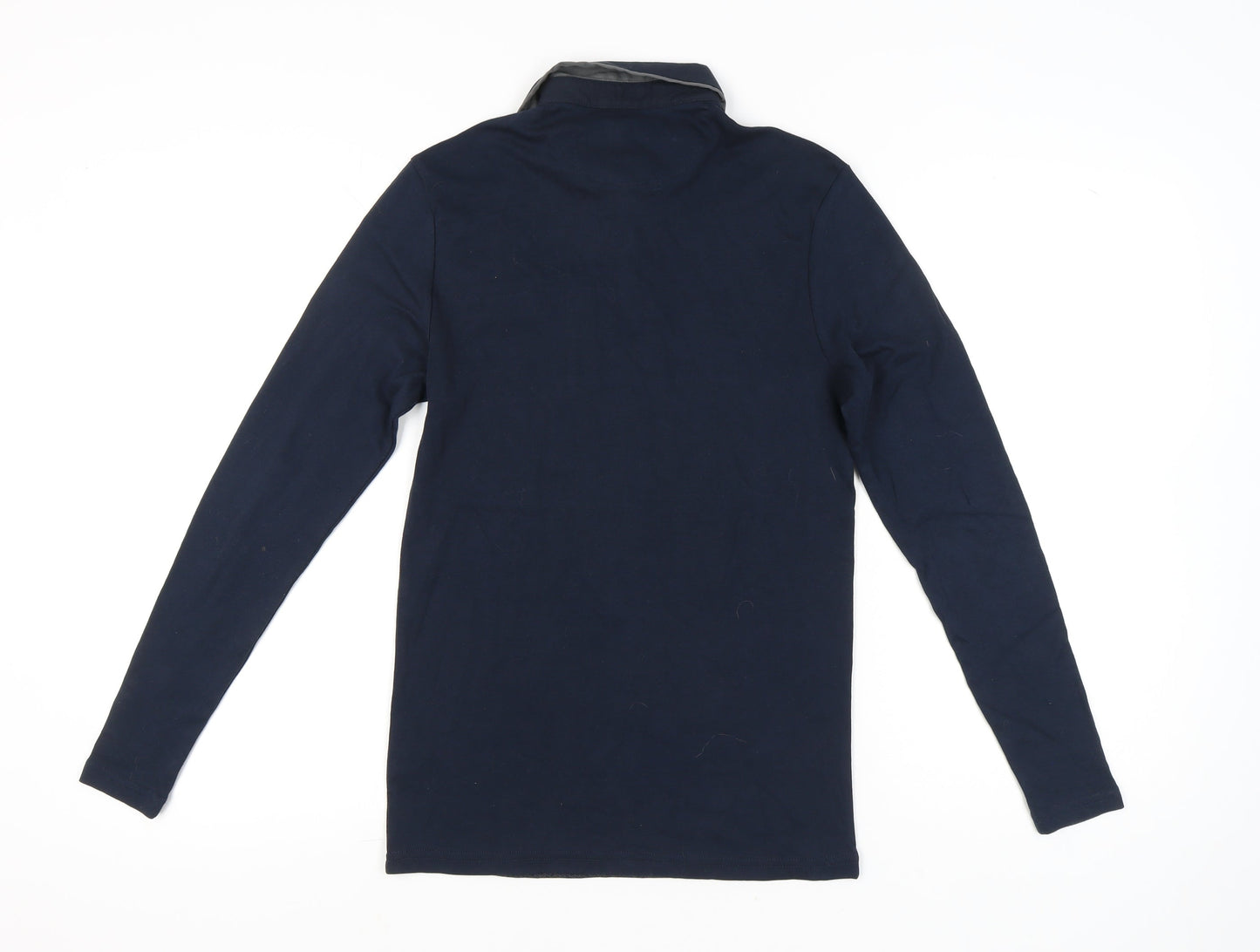 River Island Men's Blue Long Sleeve Polo Shirt XS Geometric Cotton