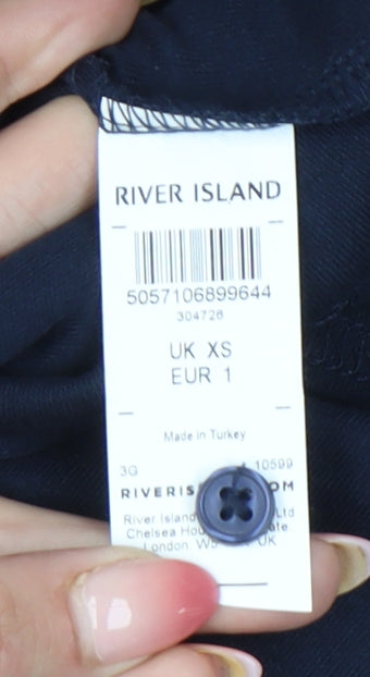 River Island Men's Blue Long Sleeve Polo Shirt XS Geometric Cotton