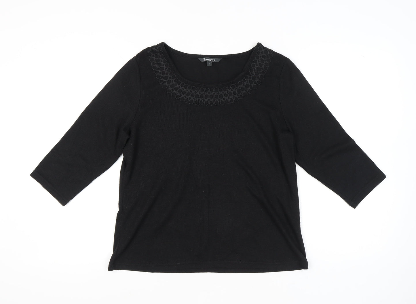 Bonmarché Women's Black Size 16 3/4 Sleeve Embroidered Blouse