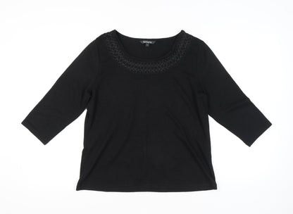 Bonmarché Women's Black Size 16 3/4 Sleeve Embroidered Blouse