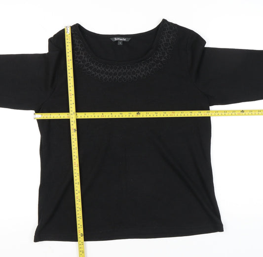 Bonmarché Women's Black Size 16 3/4 Sleeve Embroidered Blouse