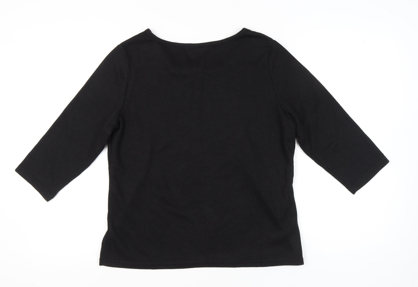 Bonmarché Women's Black Size 16 3/4 Sleeve Embroidered Blouse