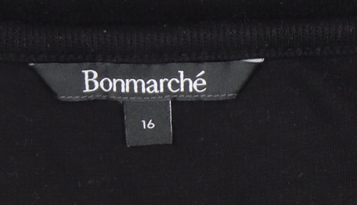 Bonmarché Women's Black Size 16 3/4 Sleeve Embroidered Blouse