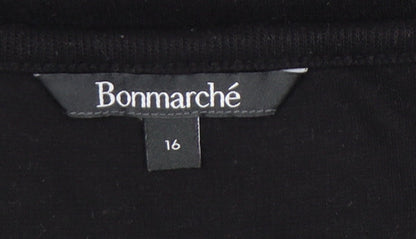 Bonmarché Women's Black Size 16 3/4 Sleeve Embroidered Blouse