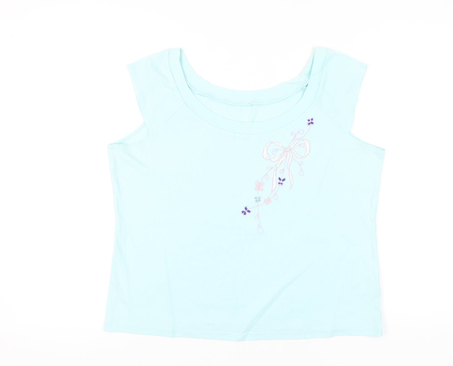 Marks and Spencer Women’s Blue Embroidered Cotton Sleeveless T-Shirt UK 22