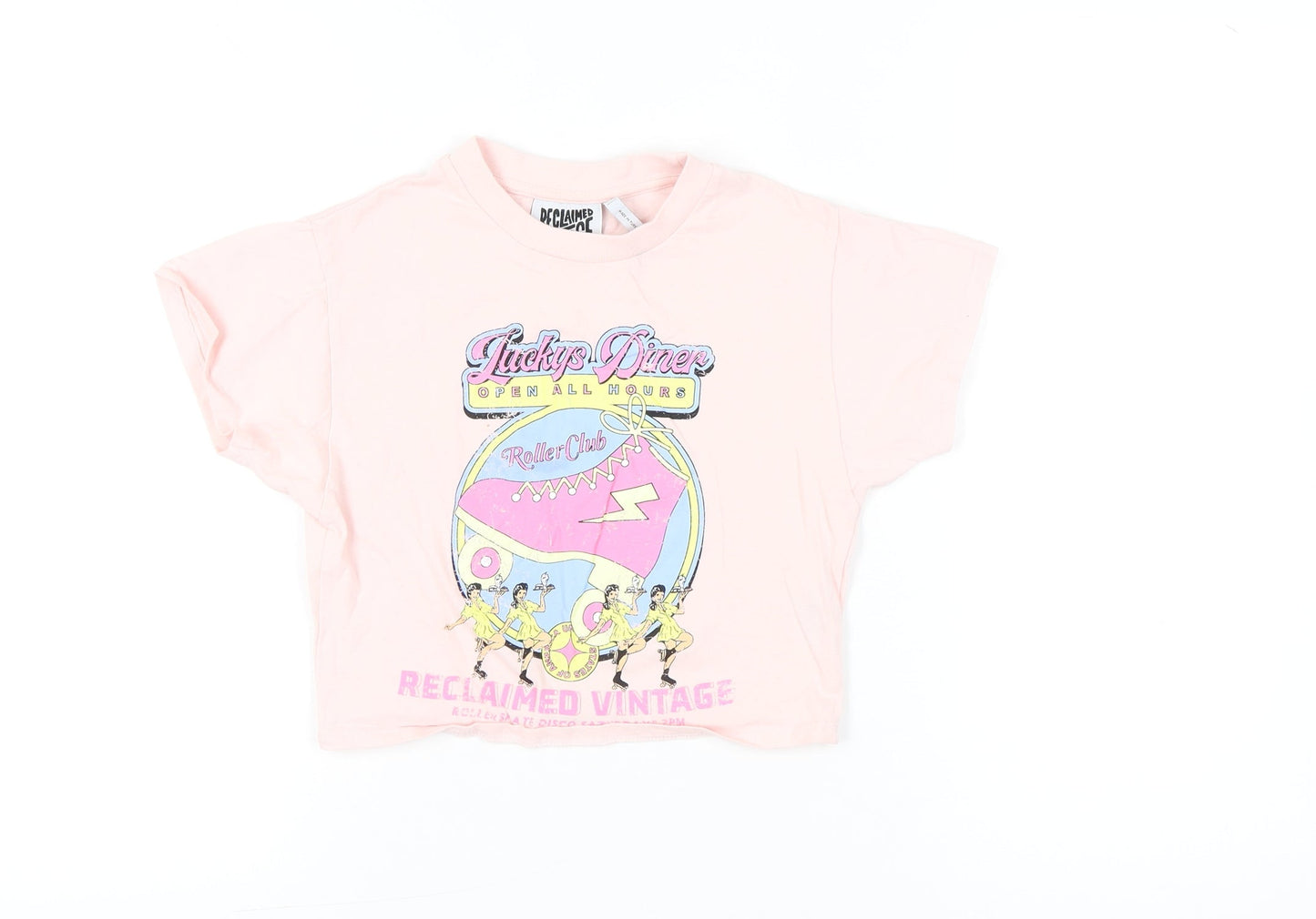 Womens UK Size S Reclaimed Vintage Pink Cropped T-Shirt