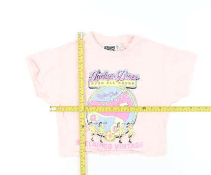 Womens UK Size S Reclaimed Vintage Pink Cropped T-Shirt