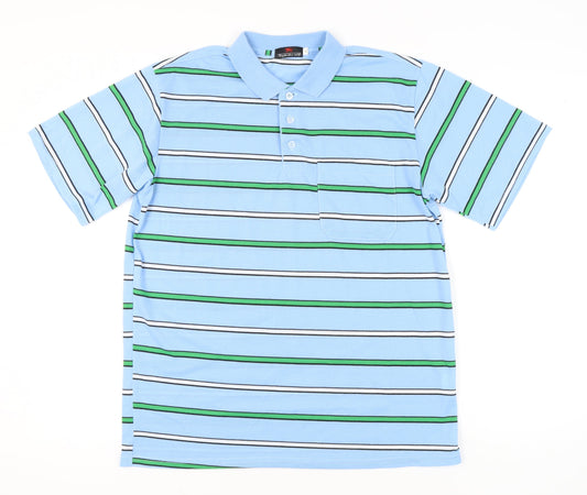 Fight the Wolf Men’s Blue Striped Polo Shirt XL Cotton Blend