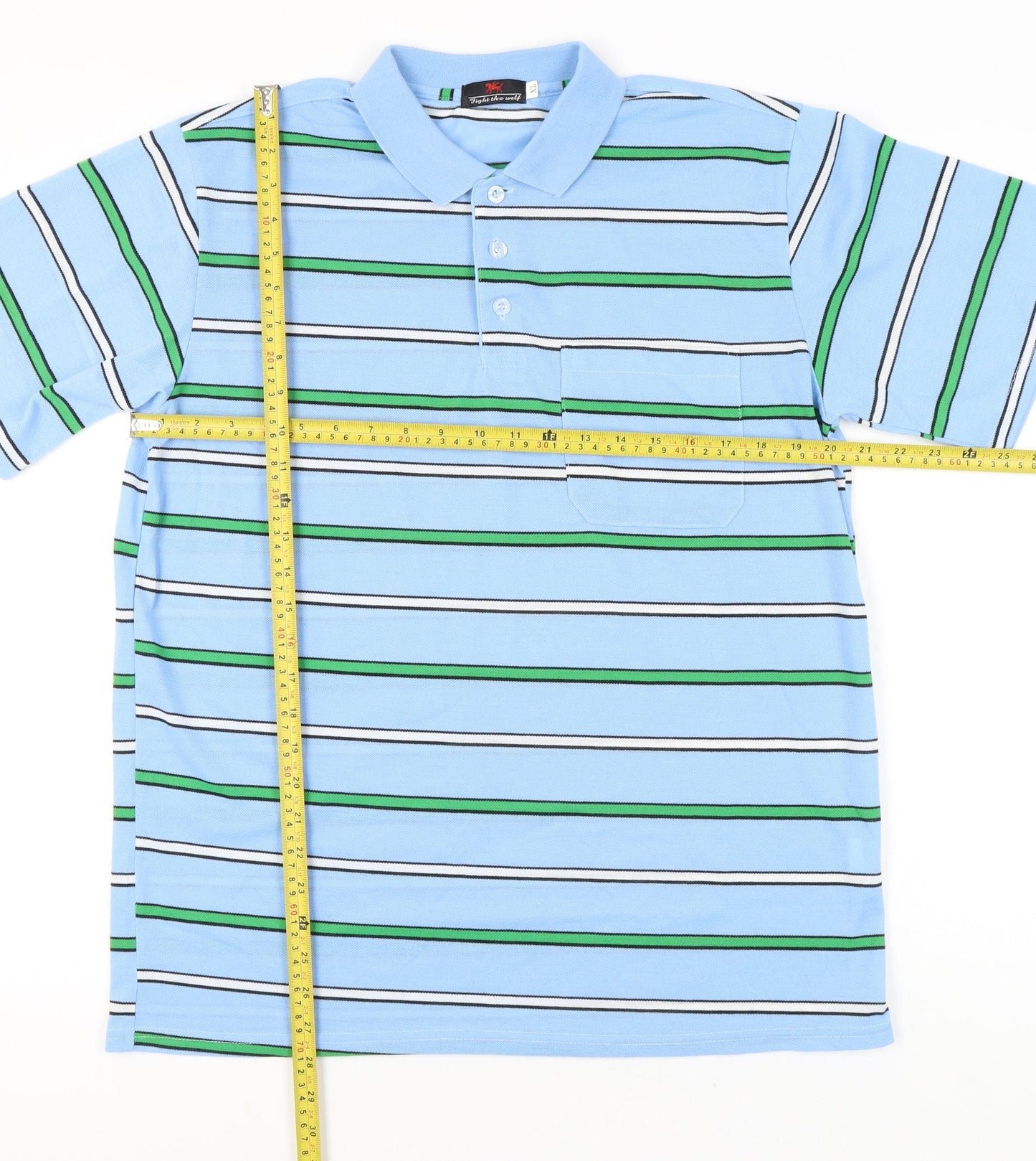 Fight the Wolf Men’s Blue Striped Polo Shirt XL Cotton Blend