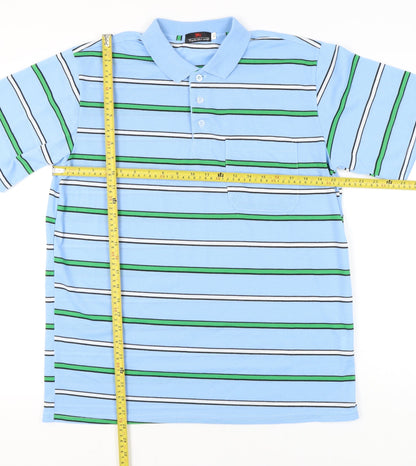 Fight the Wolf Men’s Blue Striped Polo Shirt XL Cotton Blend