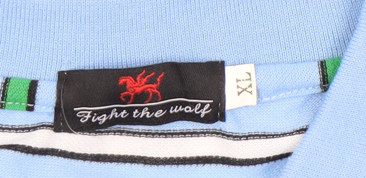 Fight the Wolf Men’s Blue Striped Polo Shirt XL Cotton Blend
