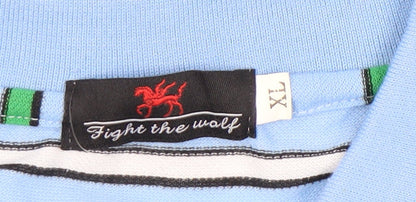 Fight the Wolf Men’s Blue Striped Polo Shirt XL Cotton Blend