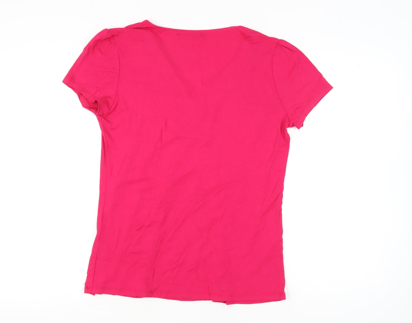 Just Elegance Womens Pink Size 16 V-Neck Short Sleeve Ruffle T-Shirt