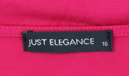 Just Elegance Womens Pink Size 16 V-Neck Short Sleeve Ruffle T-Shirt