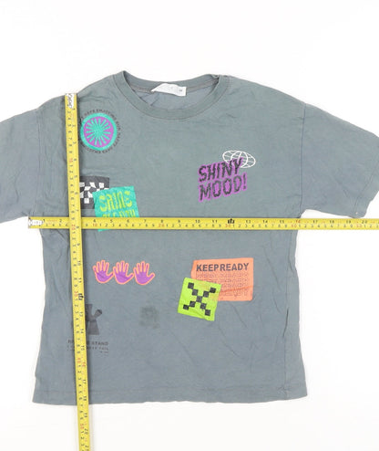 Zara Girls Grey Graphic Print T-Shirt Size 7 Years Short Sleeve Cotton