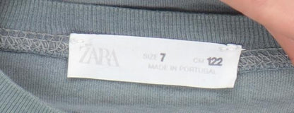 Zara Girls Grey Graphic Print T-Shirt Size 7 Years Short Sleeve Cotton
